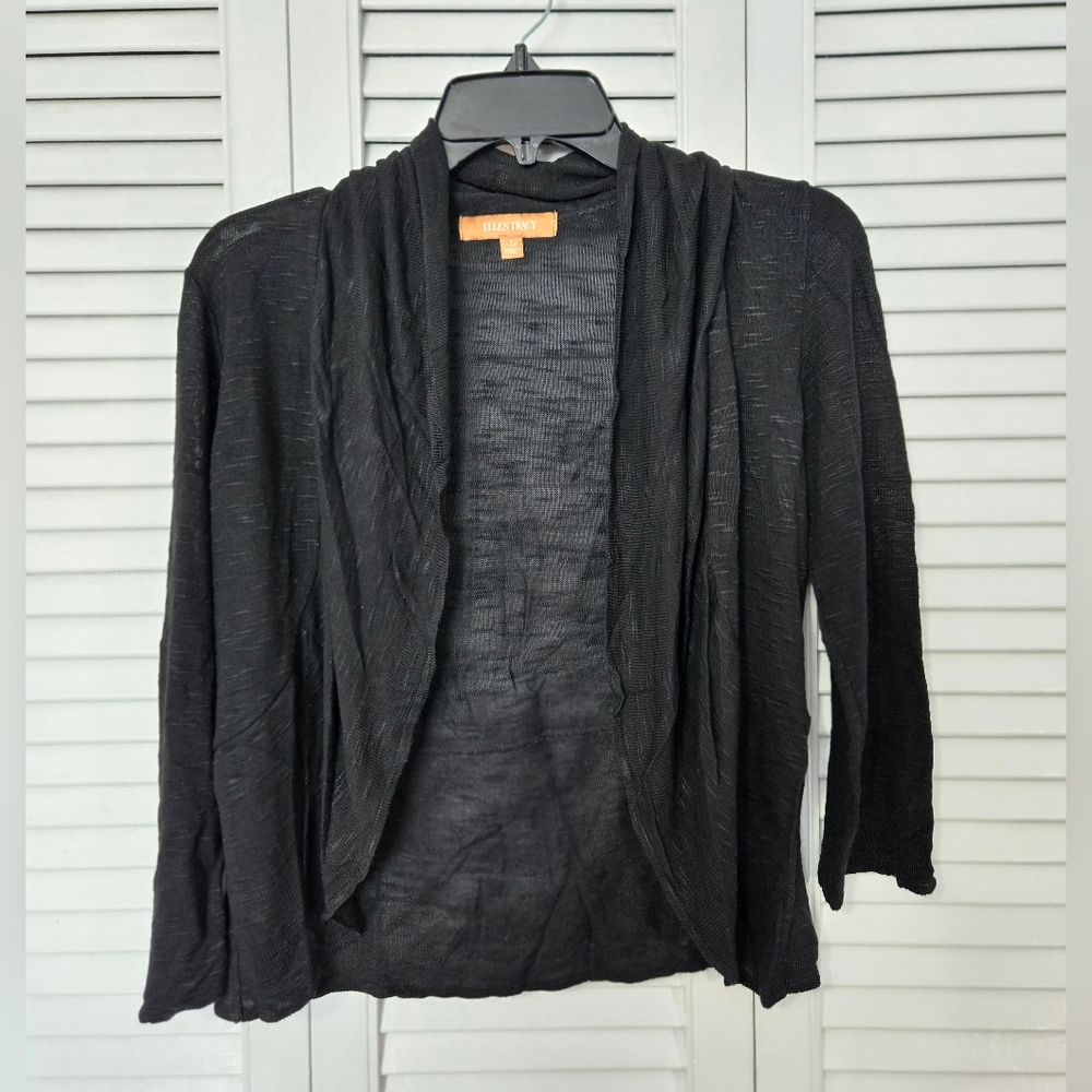 🟢 Ellen Tracy Black Open-Front Cardigan